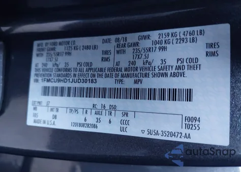 2018 Ford Escape Sel z USA, uszkodzony, nr VIN 1FMCU9HD1JUD30183